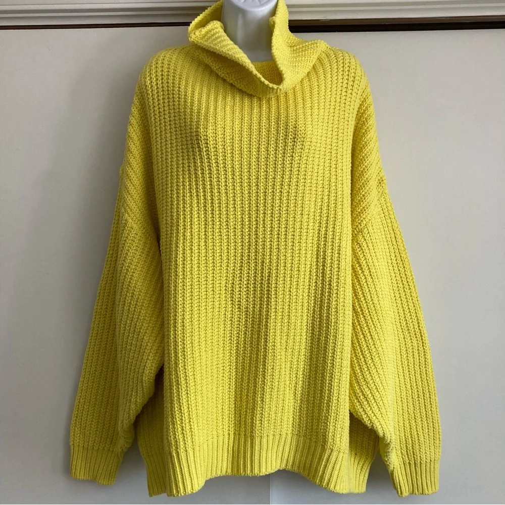Free People Swim Too Deep Oversized Turtleneck Sweater in Lemon Love 🍋, Sz L - Picture 6 of 16